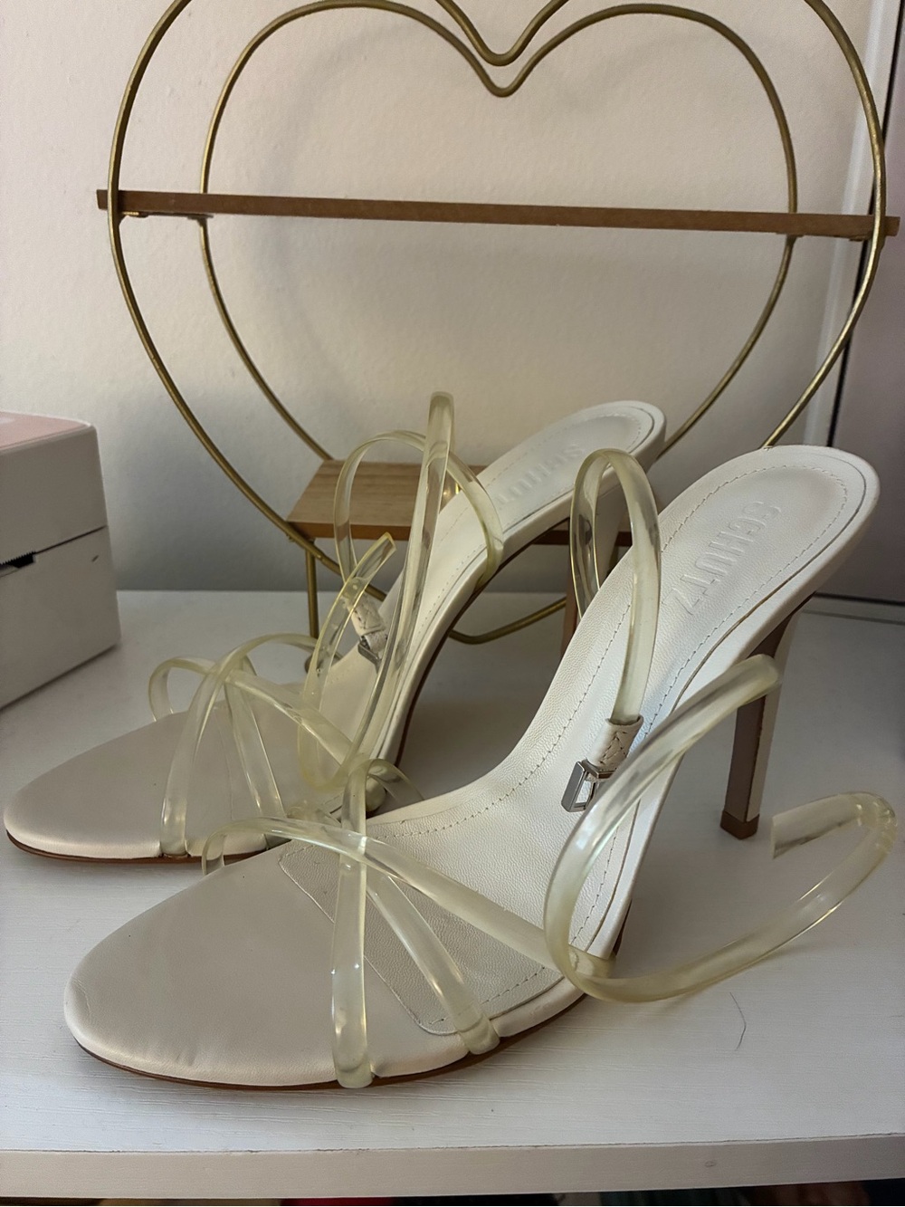 SCHUTZ Ivory Clear-Strap Slingback Stiletto Heels